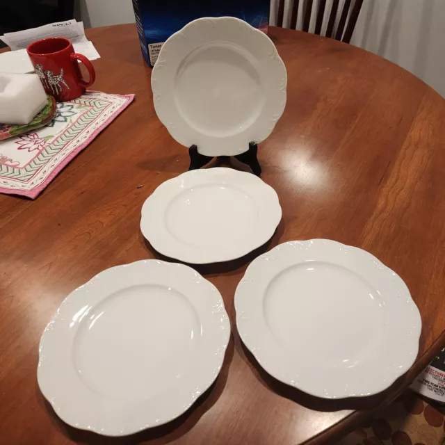 4 Rosenthal Monbijou All White Classic Rose Collection Salad Plates 7 3/4" Wide