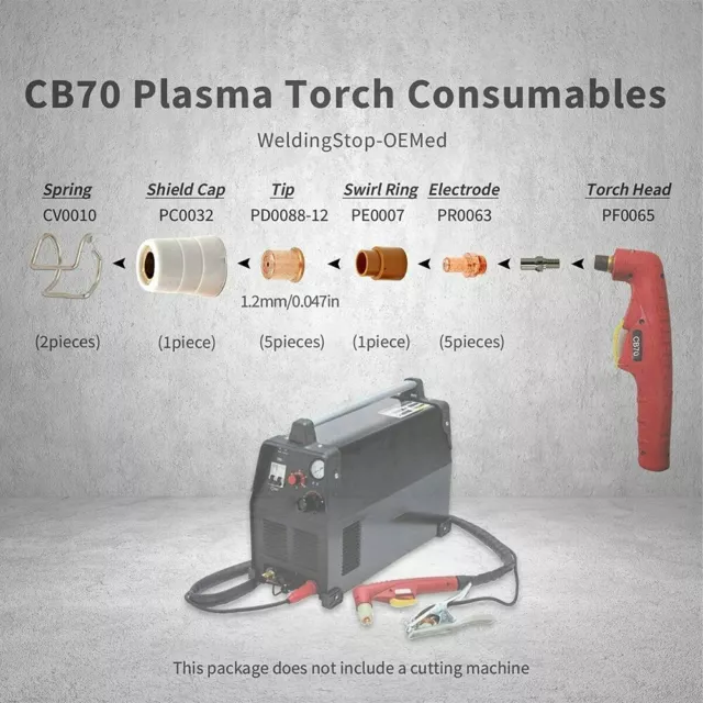 Plasma Kit For Eastwood Versa Cut 60/CB70 Torch-Tip 1.2mm??0.047in Elecctrode 3