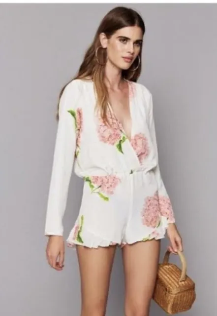 Stone Cold Fox Size2 AU10 white bloom floral silk long sleeve romper playsuit