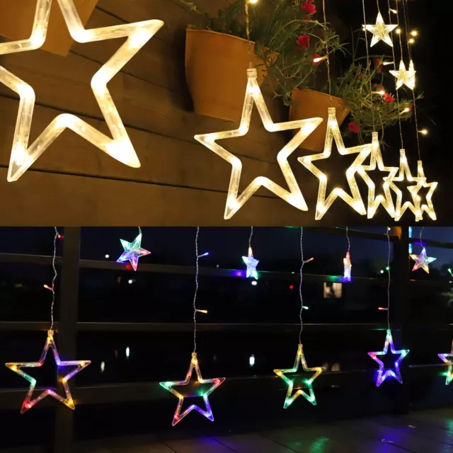 Beleuchtete Weihnacht Lichterkette Fensterdeko Sternenvorhang 138 LED warm weiß