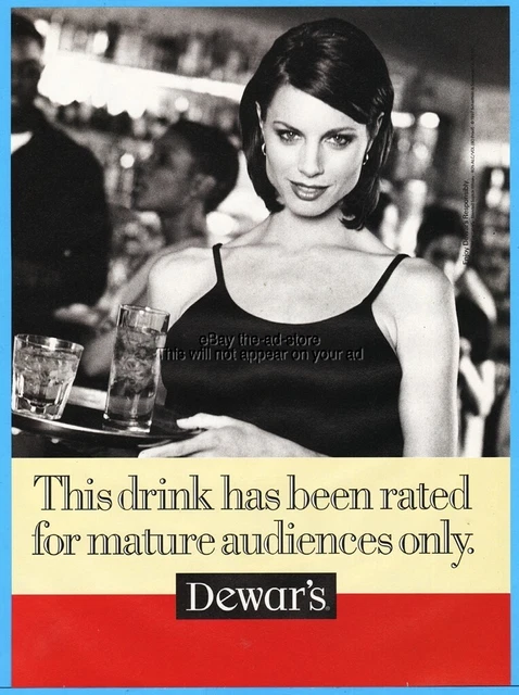 1997 Dewar's Scotch Rated For Mature Audiences Only Waitress Server Photo Ad