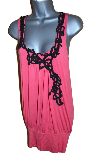 NEW LOOK CORAL & Black Detail Racer Back LONGLINE Vest Top UK Size 8