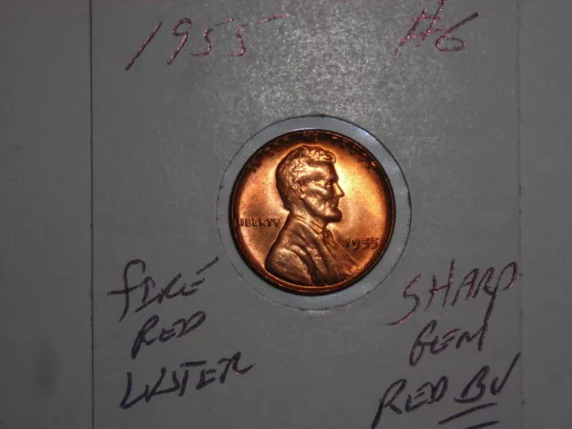 wheat penny 1955 GEM RED BU 1955-P LOT #6 LINCOLN CENT FIRE RED UNC LUSTER