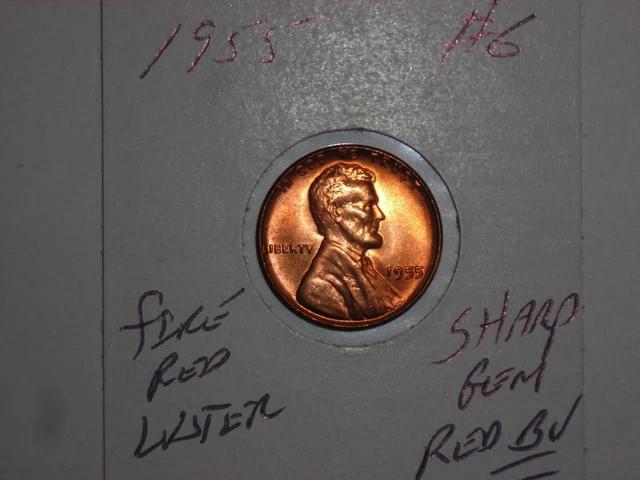 wheat penny 1955 GEM RED BU 1955-P LOT #6 LINCOLN CENT FIRE RED UNC LUSTER