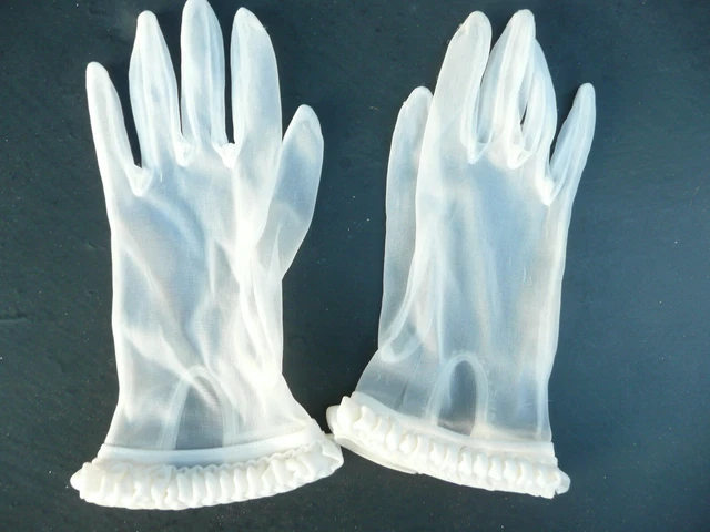 Gants Anciens Soirée/mariée En Nylon Filex Gris - Taille XS, Occasion Très Bon état