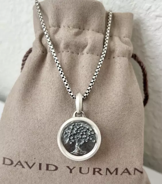 David Yurman Tree of Life Pendant with 21-22" Silver Box Chain Necklace for Men