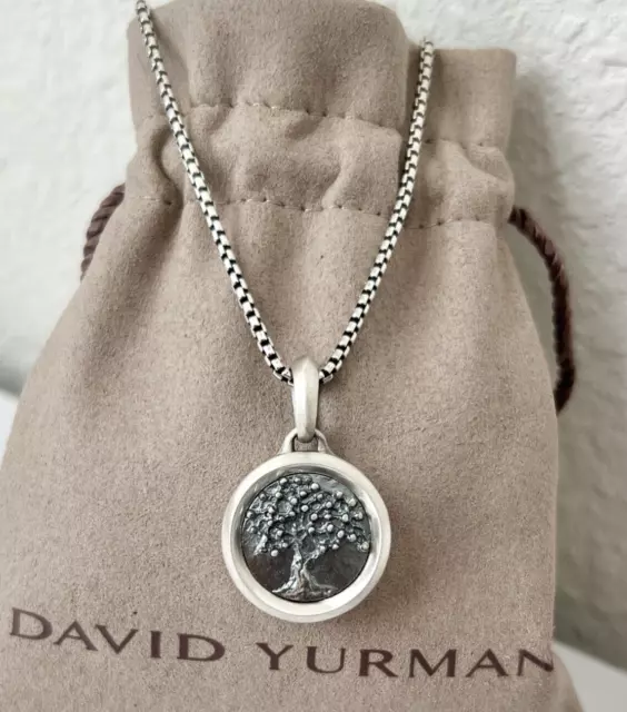 David Yurman Tree of Life Pendant with 25-26" Silver Box Chain Necklace for Men