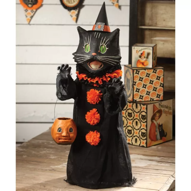 Bethany Lowe Scaredy Cat Ghoul Paper mache Black Halloween Cat container 28" H