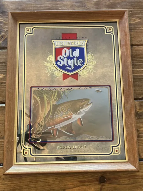 Heileman's Old Style Brook Trout Beer Mirror perfect condition beautiful🎣🍻