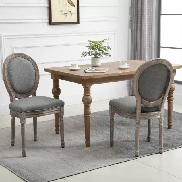 Set of 2 Elegant French-Style Dining Chairs w/ Wood Frame Foam Seats Grey