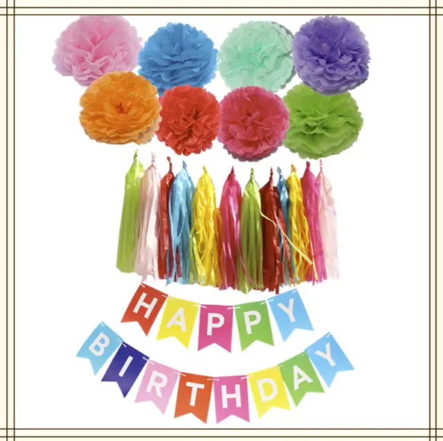 Juego de pancartas de feliz cumpleaños del Reino Unido papel borla pompón fiesta bunting decoración del hogar