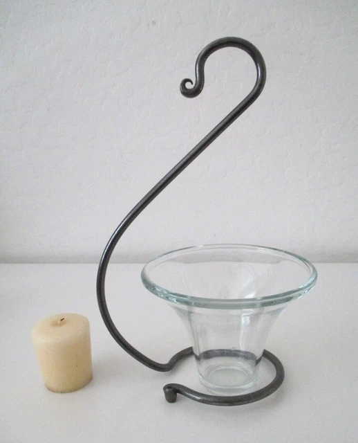 Amish Black Forged Hanging Wrought Iron & Glass Votive Candle Holder  Vtg AZ32