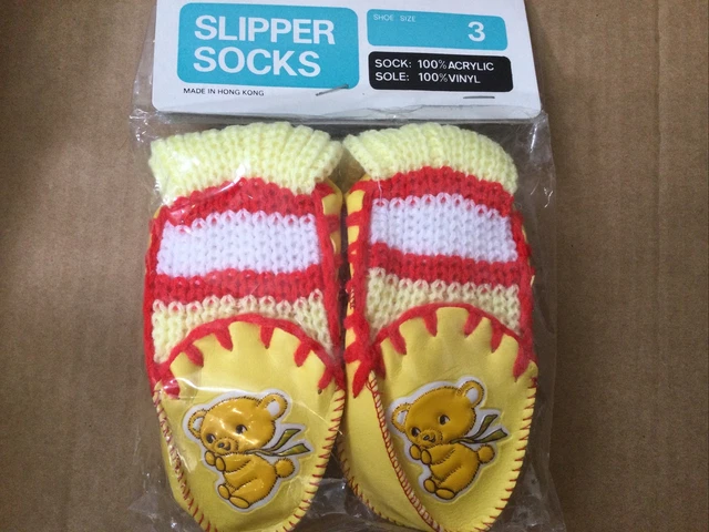Calze pantofole gialle orsacchiotto vintage per bambini - scarpe taglia 3