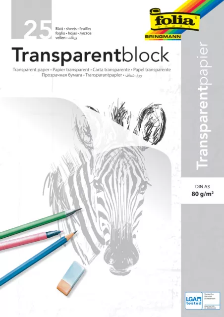 folia Transparentpapier-Block DIN A4 80 g/qm 25 Blatt weiß transparent