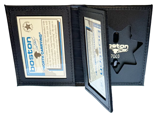 BOSTON LEATHER BOOK STYLE BADGE WALLET: 7 Point Star Cutout (122-S-7003)