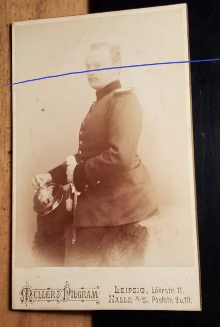 Soldat Offizier - Uniform - Helm - 1890 Name Fritz ? / CDV Halle a. S. Leipzig