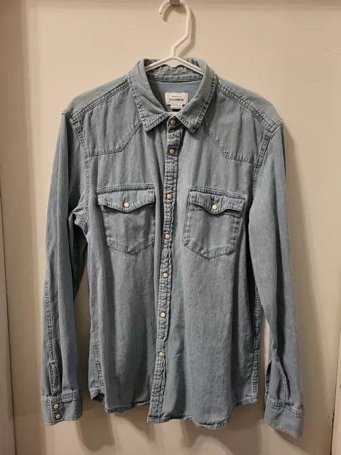 Women's Pull & Bear Long Sleeve Denim Shirt Size XL Pearl Snaps Regular Fit