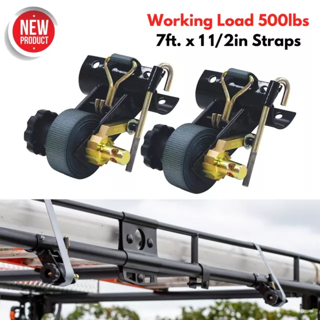 2pcs Ratchet Tie Down Straps Kit Attach Round Tube Ladder Rack Truck Bed Trailer