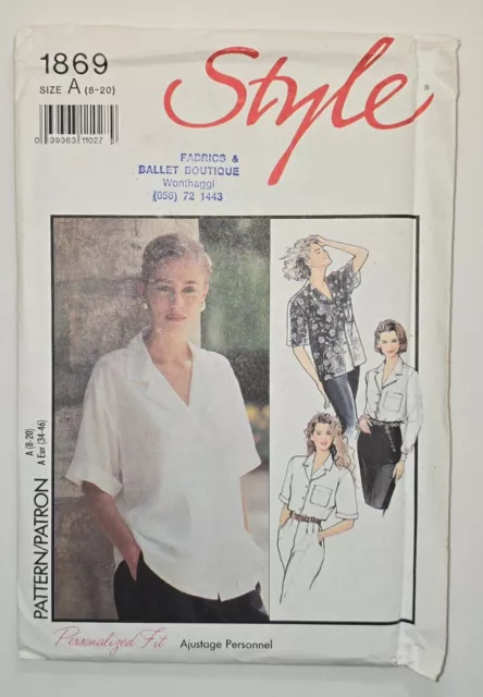 Style 1869 Blouse/Top long/short Sleeve Size 8-20 UNCUT Paper Sewing Pattern