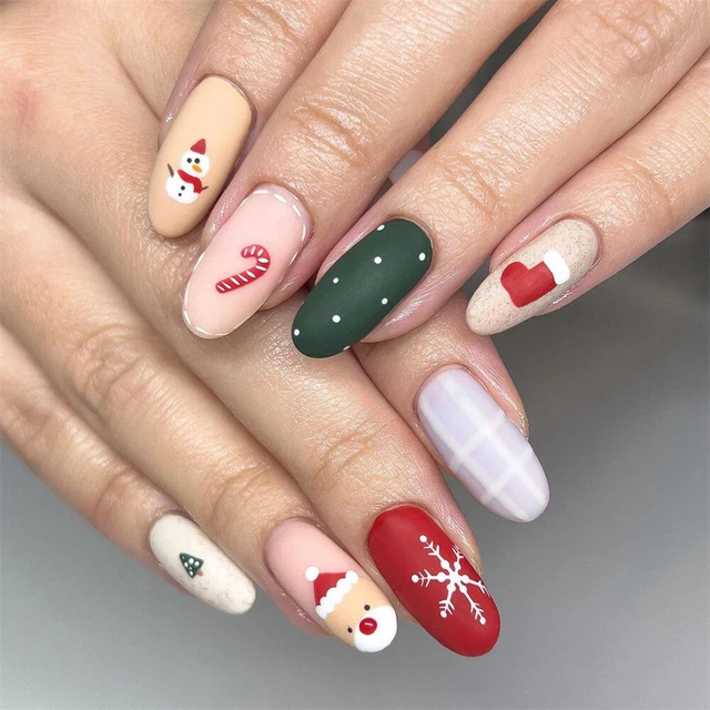 Weihnachtliche Drucknägel – 24-teilig Mit Hut-Motiv, Kurze Nägel, Inkl. Kleber & Feile