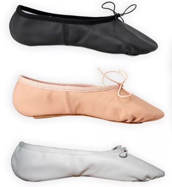 Ballet Leather Dance Yoga Gymnastic Full Sole Shoes With Pre-sewn Elastics