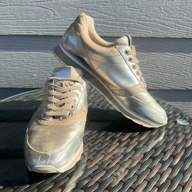 Massimo Dutti Ladies Gold Leather Sneakers. Size 6
