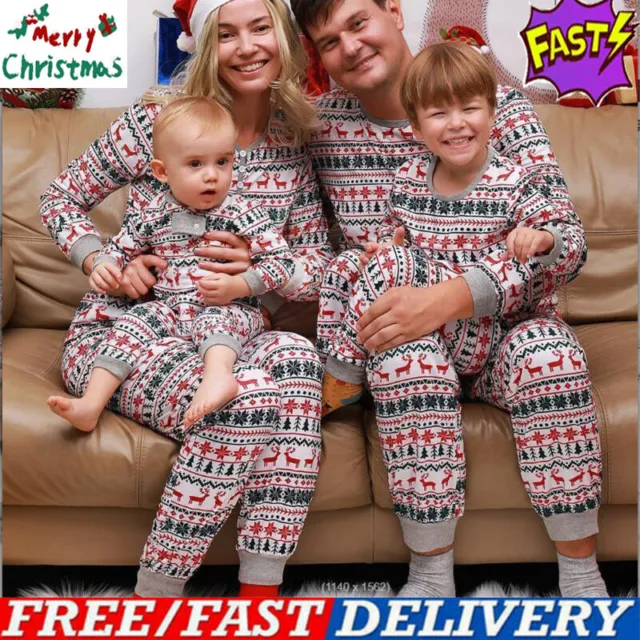 Family Matching Christmas Pyjamas Adult Kid Baby Xmas Nightwear Pjs Set UK Stock