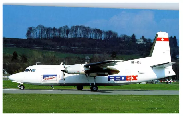 FedEx Europe Fokker F27 Friendship at Berne Belp Airplane Postcard