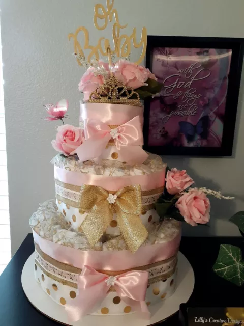 3 Tier Princess Baby Girl Diaper Cake Baby Shower Centerpiece