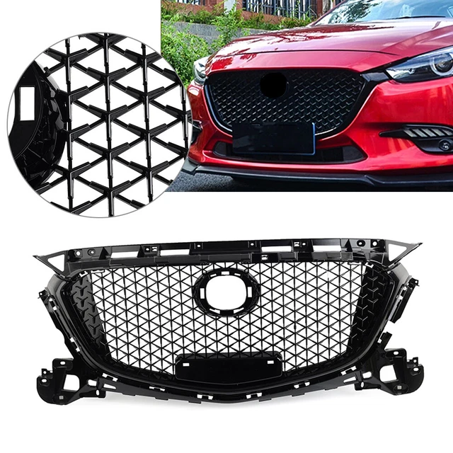 Honeycomb Front Upper Grille For 2017-2018 Mazda 3 Axela – Black Painted ABS – Yellowspeed