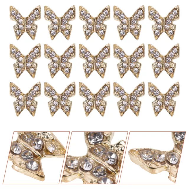 20 piezas taladro de uñas de aleación mariposa pedrería arte decorativo para uñas
