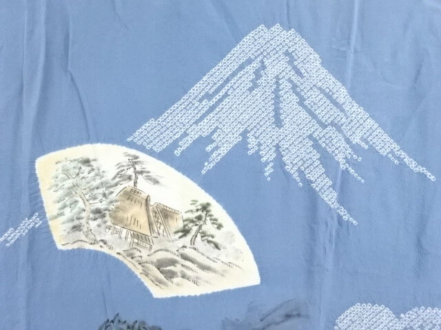 6873986: Japanese Kimono / Antique Mens Juban / Shibori / Scenery Of House