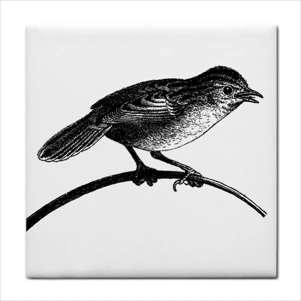 Finch Bird Branch Black White Style Art Backsplash Decorative Ceramic Craft Tile