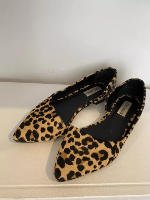 Steve Madden Womens Audriana Leopard Cow Hair Pointed Flat Slip On Size 8