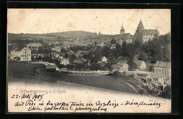 AK Schwarzenberg i. Erzgeb., Blick auf die Häuser