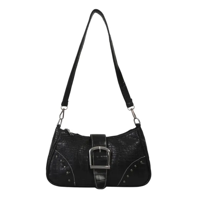 Women Shoulder Bag Alligator Pattern PU Leather Underarm Bag Handbags (Black) 2