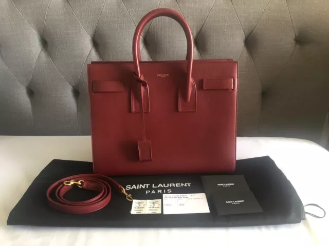 Saint Laurent YSL Bo Small Sac De Jour Bag in Red/Burgundy