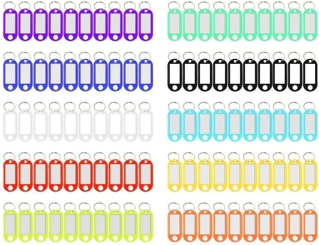 100 PCS Plastic Key Tags with Label ID Name Luggage Tag Split Ring Key Keychain