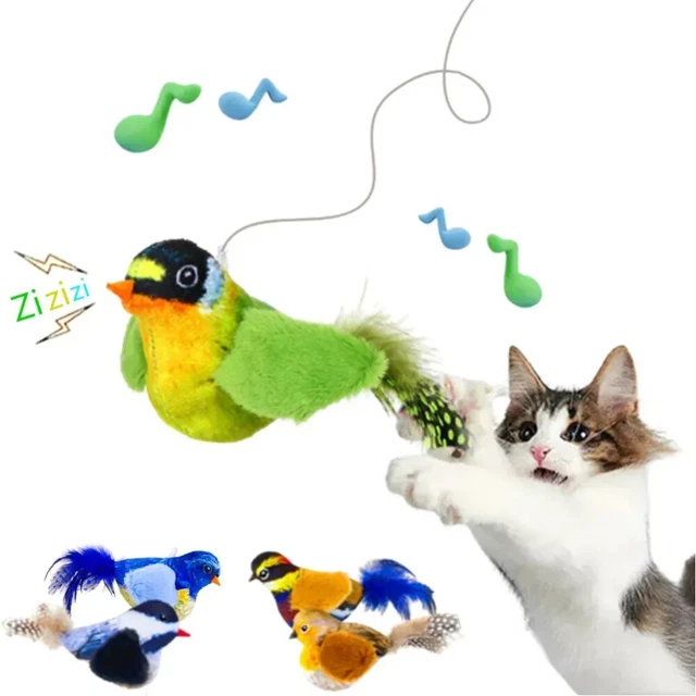 Bird Teaser Kitten Cat Toy with Bird Chirping Plush Interactive Training Toys AU