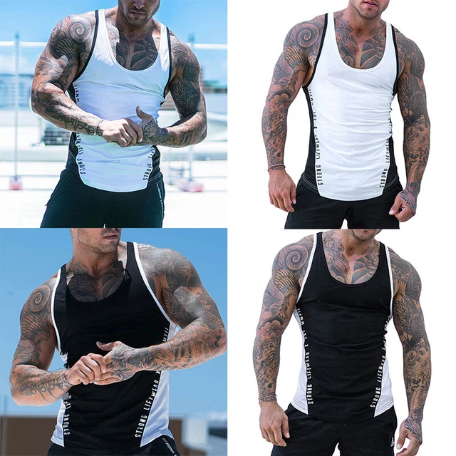 Gilet Da Uomo Canotta In Cotone 100% Canotta Estiva Da Allenamento Camicie ^
