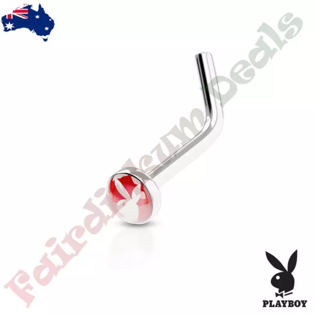 Authentic Playboy L Bend Nose Stud Ring with Red Flat Top Playboy Bunny Logo