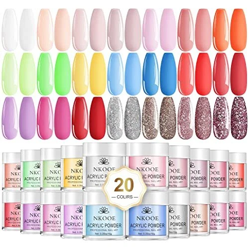 Juego de polvo de uñas acrílico NKOOE 20 colores