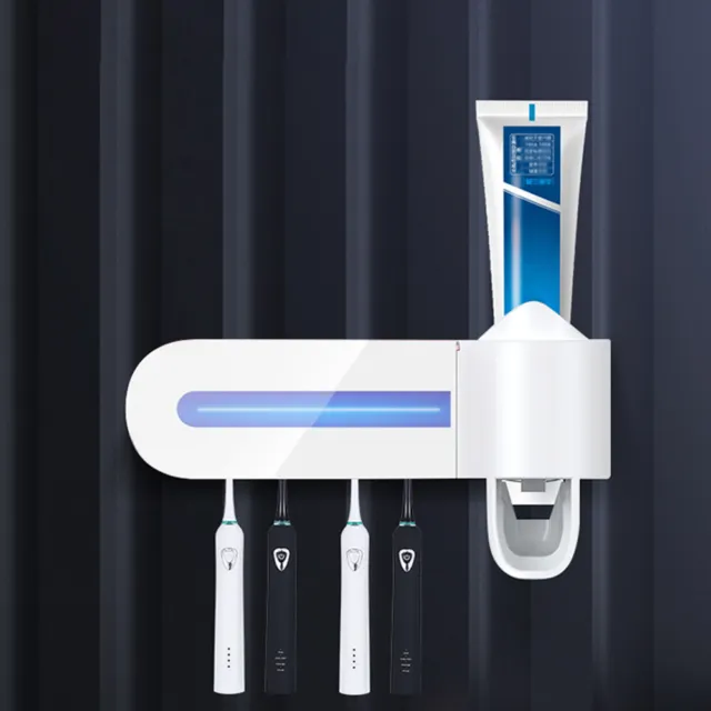 Automatische Zahnpastaspender+4 Zahnbürstenhalter Spender Sterilisator Halter UV 3
