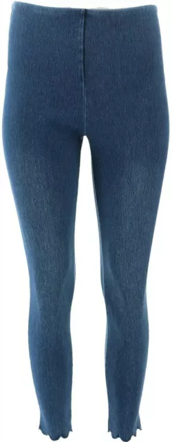 New LYSSE Scallop Hem Denim Legging Missy Midwash NIP $88 Retail 651-718 3