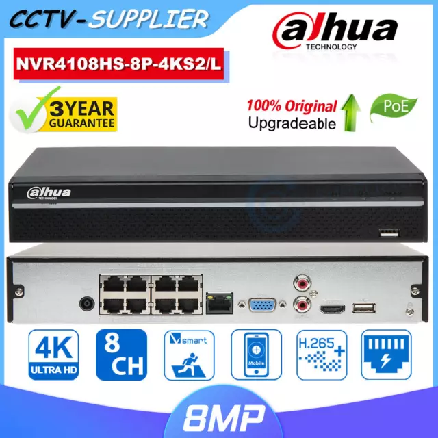 Dahua 8CH 8POE 8MP NVR4108HS-8P-4KS2/L 4k Compact NVR Network Video Recorder 4TB