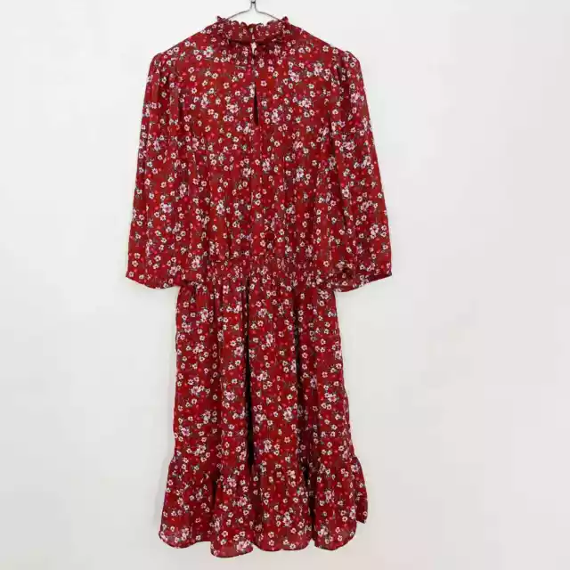 Nanette Lepore Dress Womens Size 6 Red Flounce Hem Picante Floral Boho