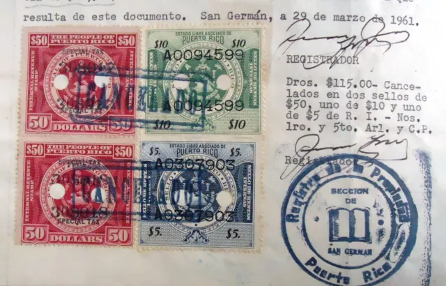 The People Of Puerto Rico Scarce $50 Special Tax Two Stamps On Full Document