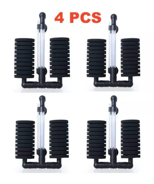 4 pcs Bio Sponge Filter Betta Fry Aquarium Fish Tank Double Sponge up to 55 Gal