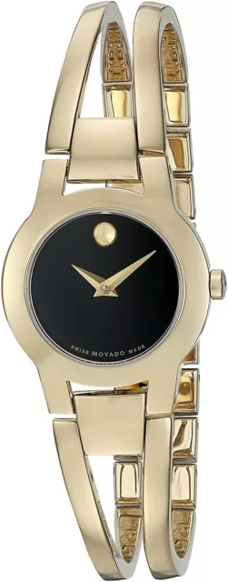 Movado Amorosa Museum Black Dial Gold Ladies Swiss Quartz Watch 0606946