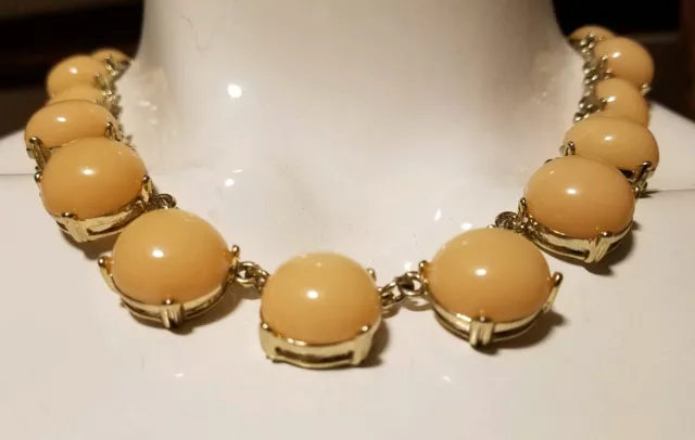 J CREW  PEACH CABACHON GOLD TONE NECKLACE Bubble statement jewel